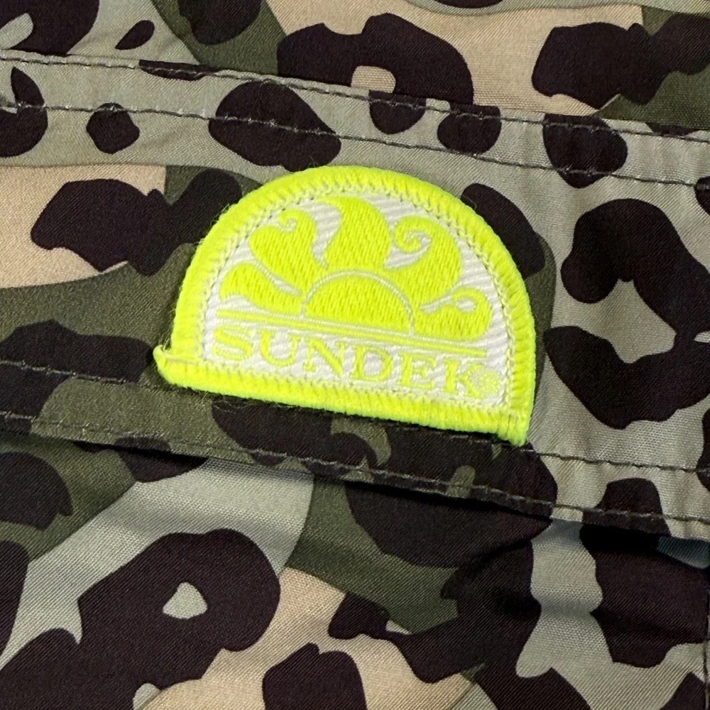 Sundek Mens Leopard Print Board Shorts Neon Green Rainbow Stripe Size 28 M503BD